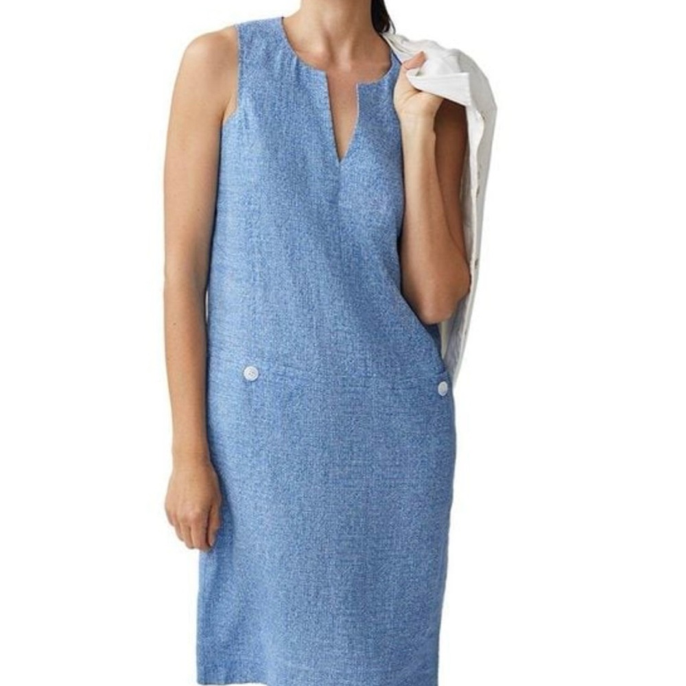 🔥NWT🔥 J. McLaughlin Shift Dress 100% Linen Size M Blue Sleeveless V-Neck Lined